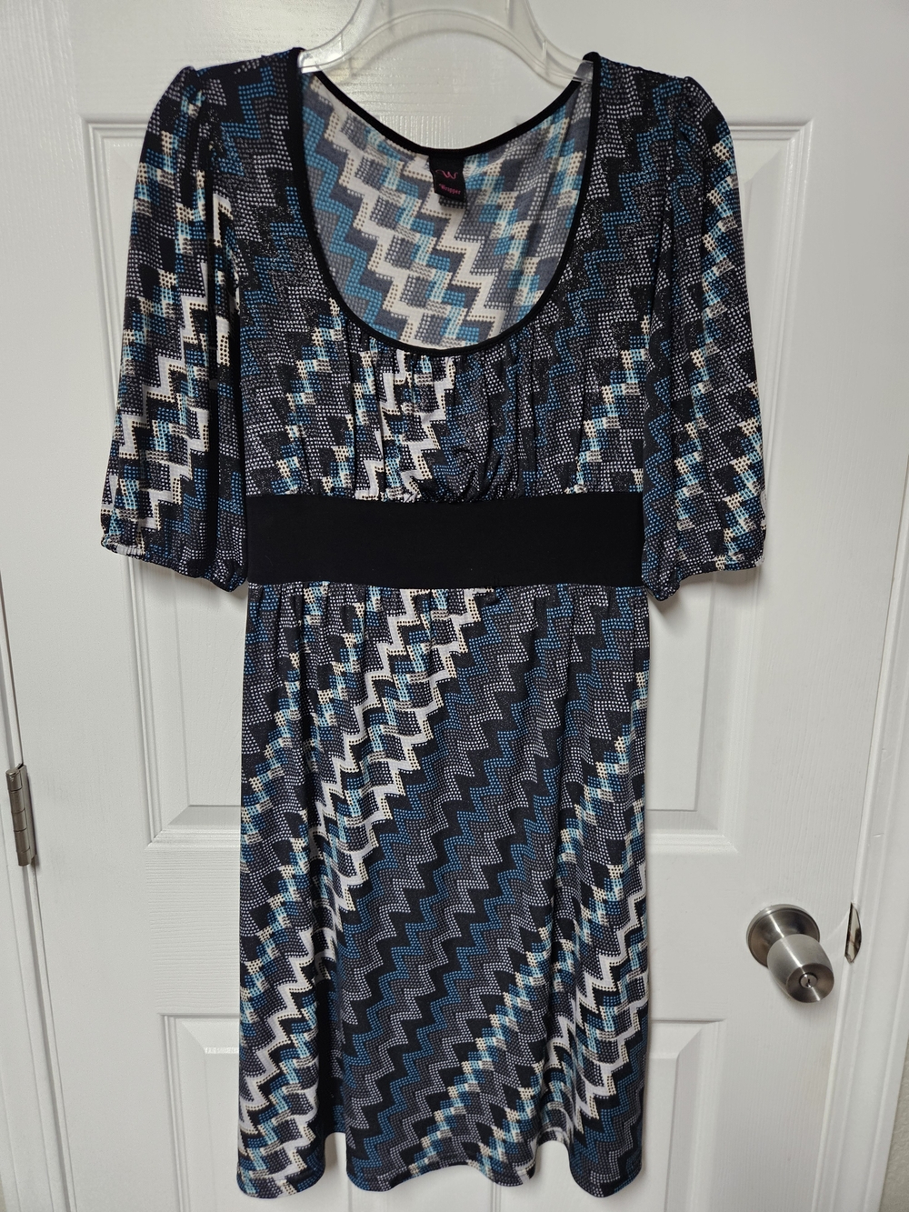 Wrapper Black and Blue Chevron Empire-Waist Midi Dress
